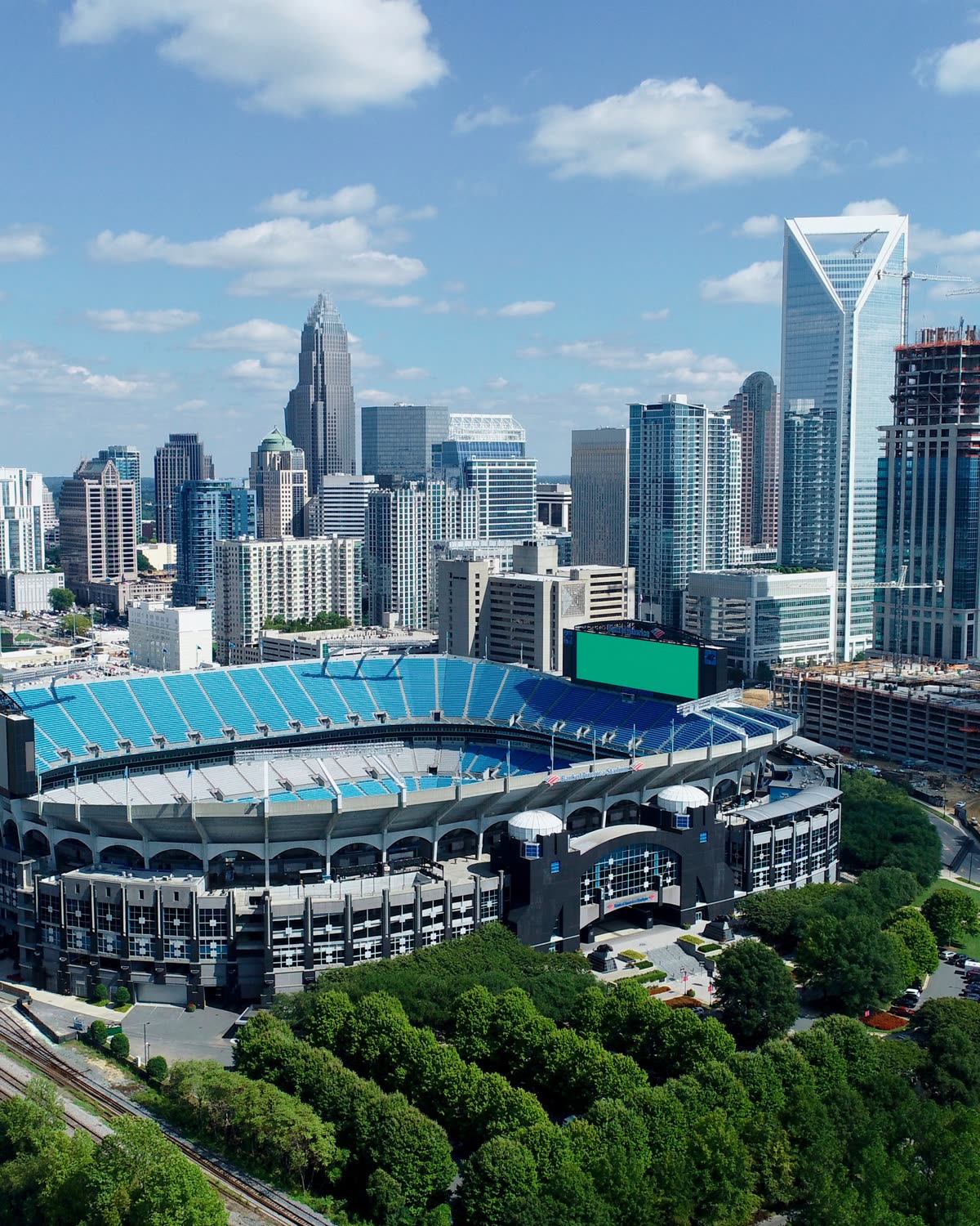 Aerial view of uptown Charlotte, NC skyline